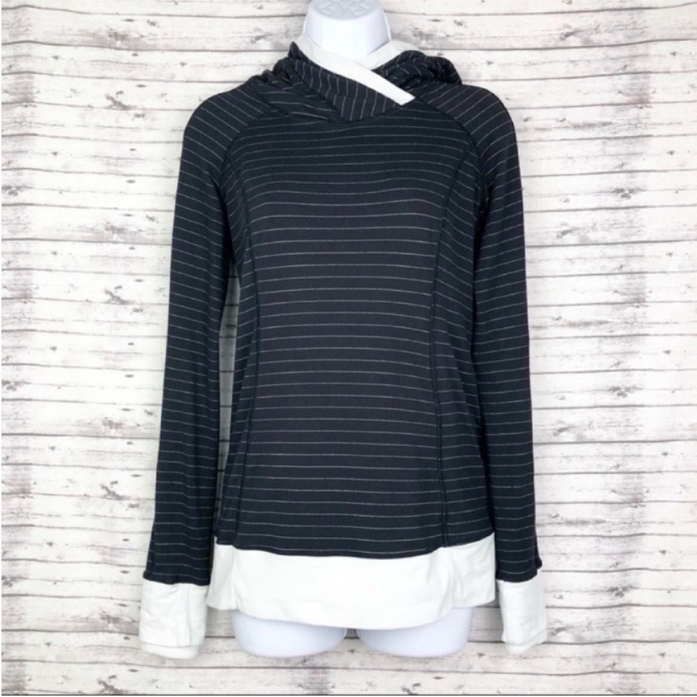 Lululemon Think Fast Pullover Long Sleeve Hoodie Thin Pin Stripe Black White